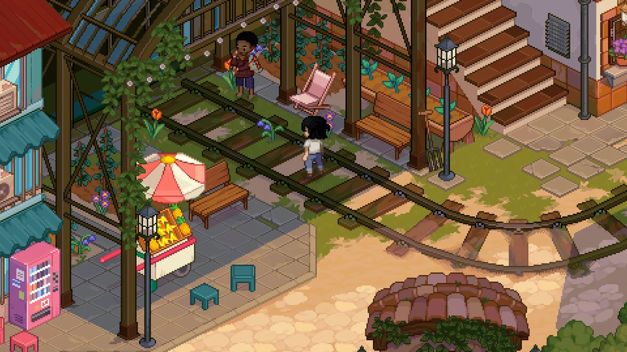 An official Grave Seasons screenshot showing the pixel-art town of Ashenridge